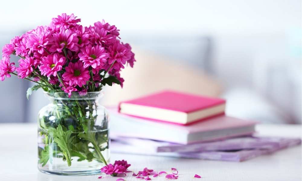 Table Books And Flowers