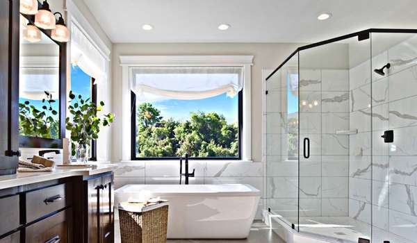 Awning Window Ventilates Contemporary Bathroom