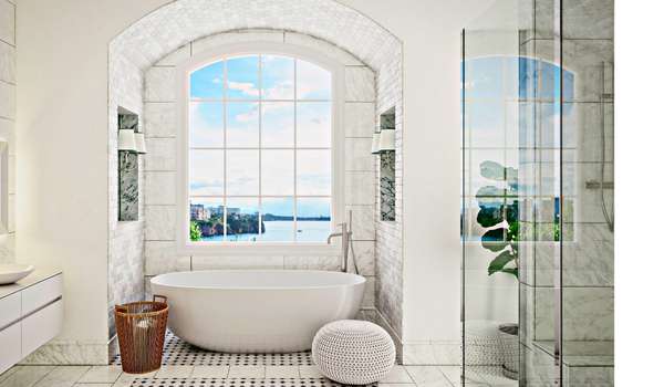 Custom Gothic Style Window Elevates Bathroom Design