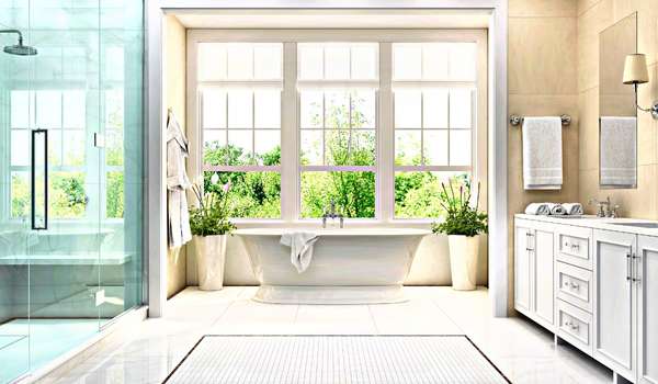 White Picture Windows Complete Dreamy Bathroom Design