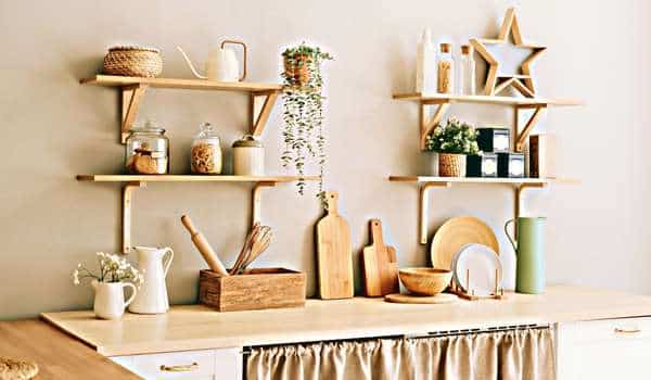 Wooden Beautiful Designer Kitchen Wall Shelves Rack
